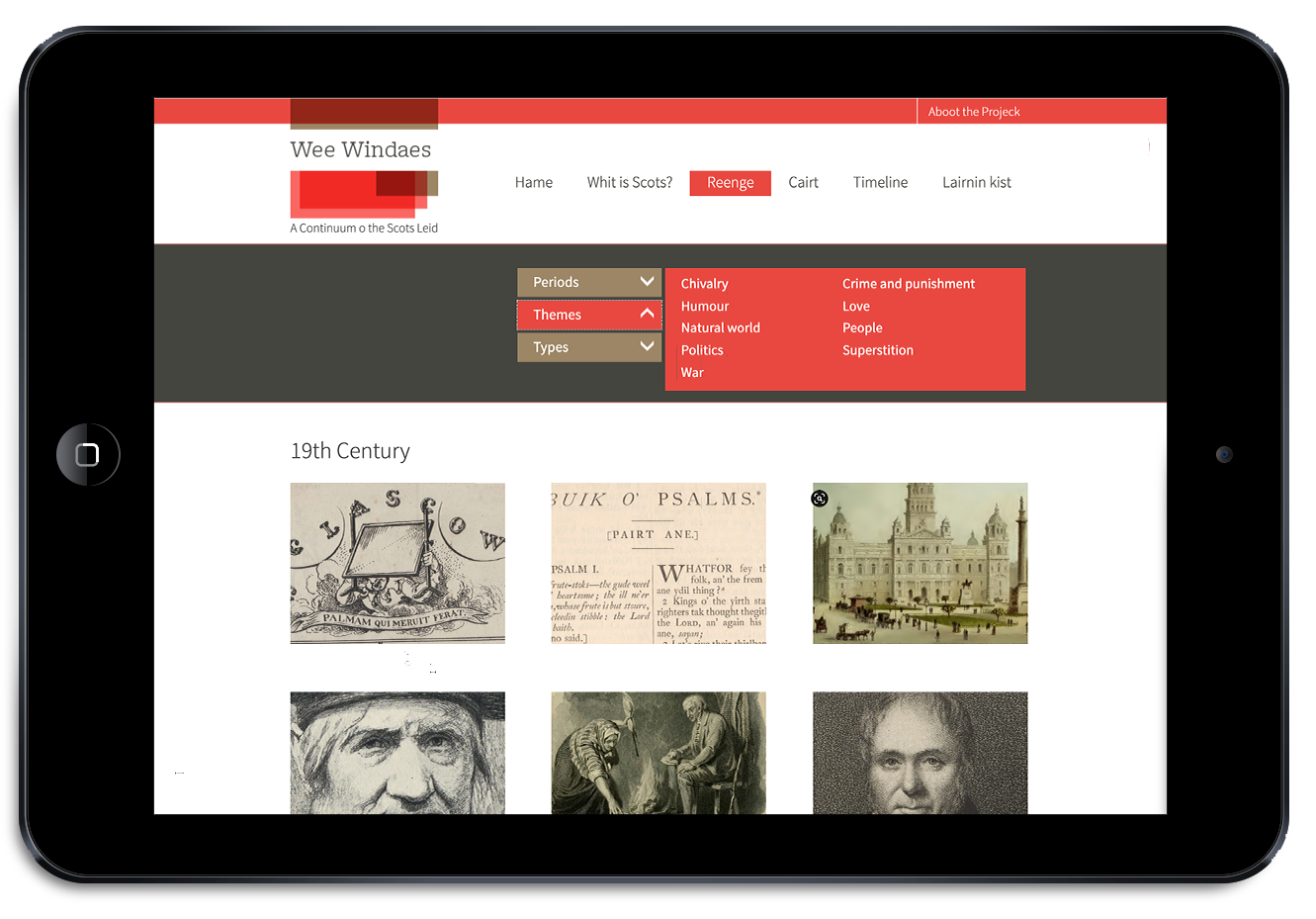 Weewindaes website for the National Library of Scotland